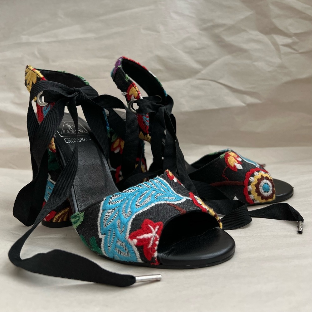 Crosswalk Embroidered Lace-up Pumps